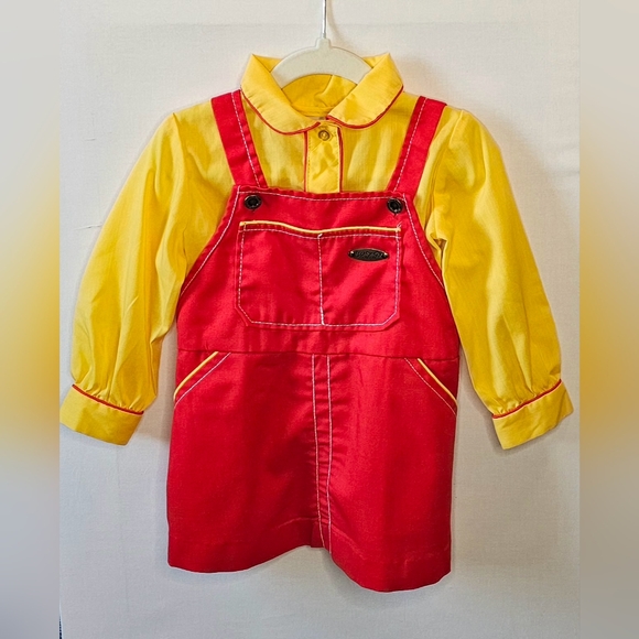 EUC rare Vintage Winnie The Pooh For Sears Roebuck Red And Yellow Overall Dress - Picture 1 of 5